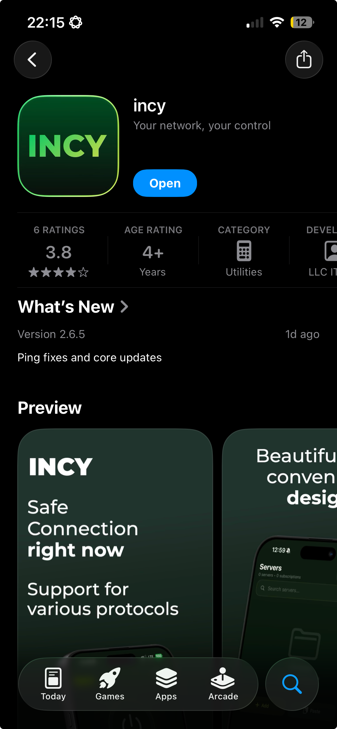 Страница INCY в App Store